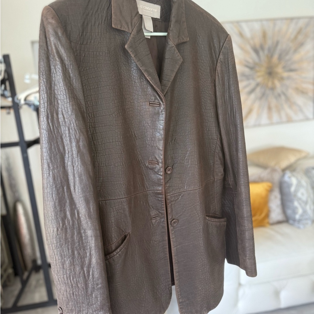 Liz Claiborne Brown Leather Textured Blazer